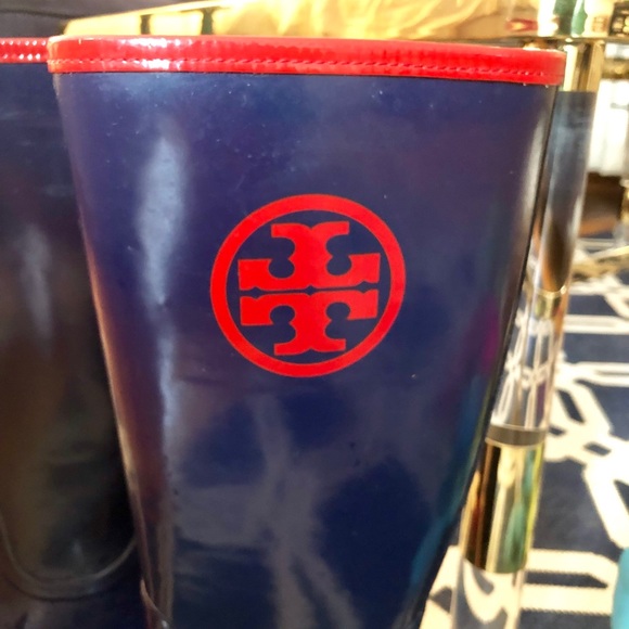 Tory Burch Navy Blue and Red Rainboots - Picture 3 of 8